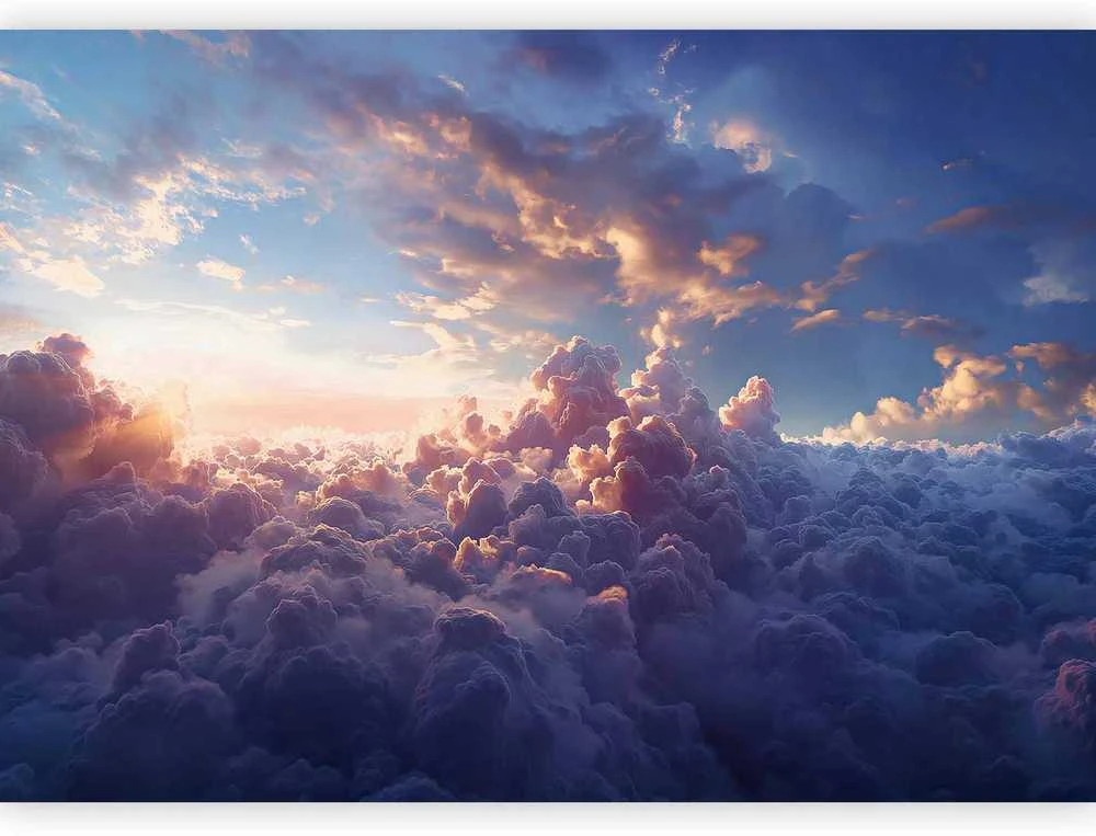 Artgeist Fototapetas - The Sun in Hiding: The Golden Face of the Sky Over a Cloudy Sea