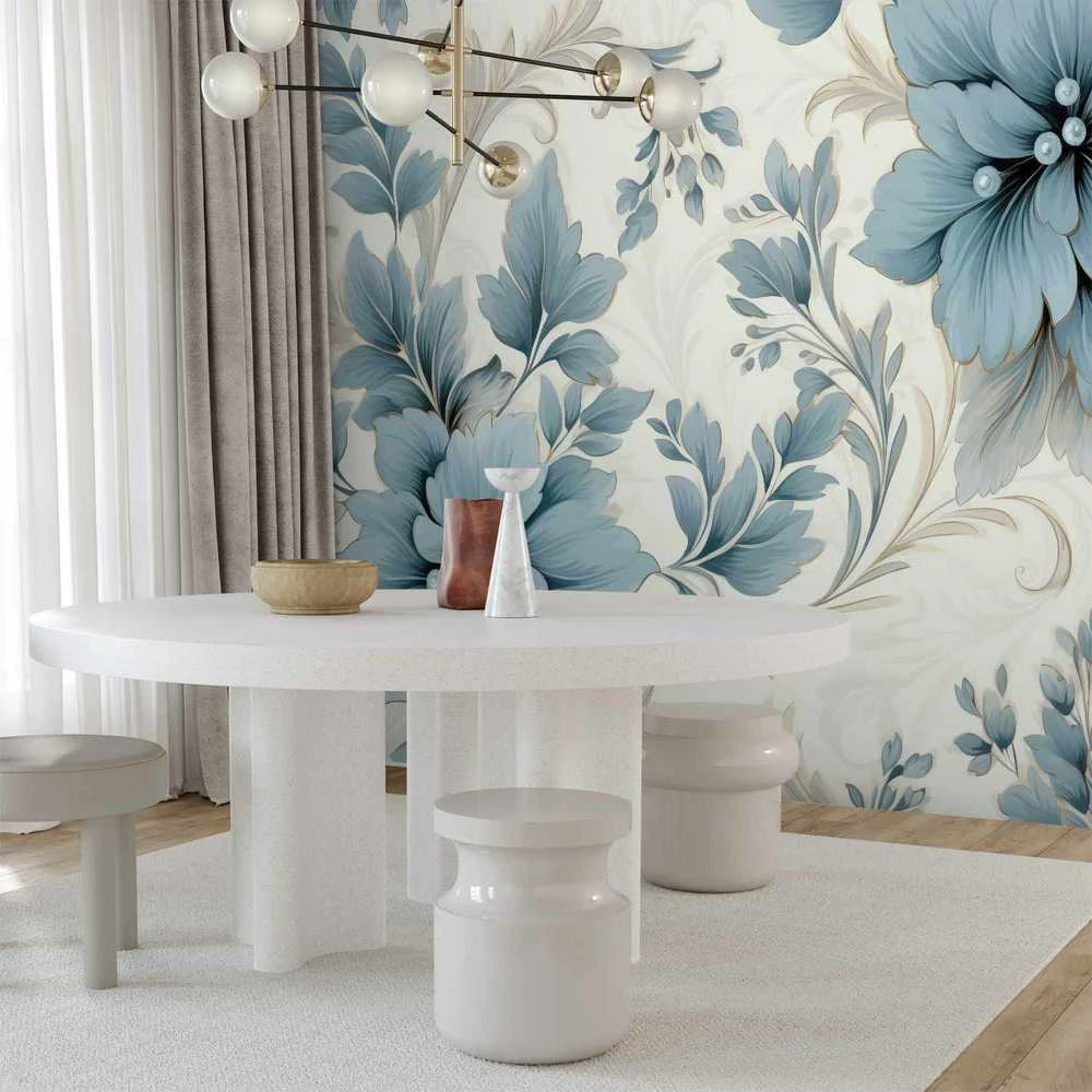 Artgeist Fototapetas - Turquoise Flowers in Retro Ambience - Floristic Ornaments