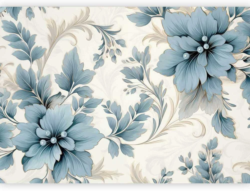 Artgeist Fototapetas - Turquoise Flowers in Retro Ambience - Floristic Ornaments