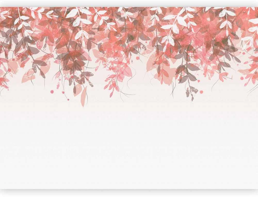 Artgeist Fototapetas - Under vegetation - hanging vines of pink leaves on a neutral background