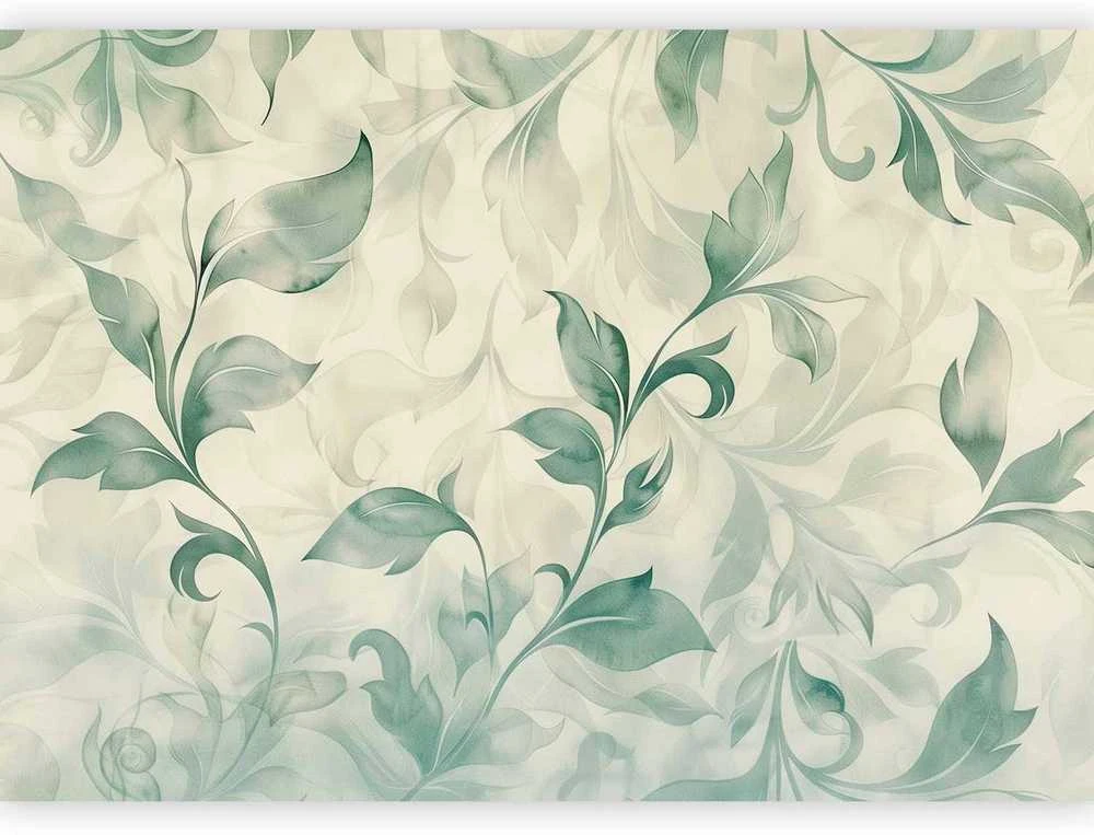 Artgeist Fototapetas - Watercolor Botanical Motif Delicate Žalias-rusvai gelsvas Leaves