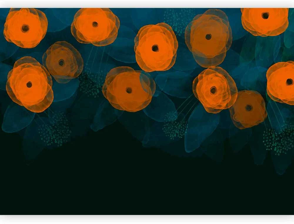 Artgeist Fototapetas - Watercolour composition - oranžinis patterns on a delicate leaf background