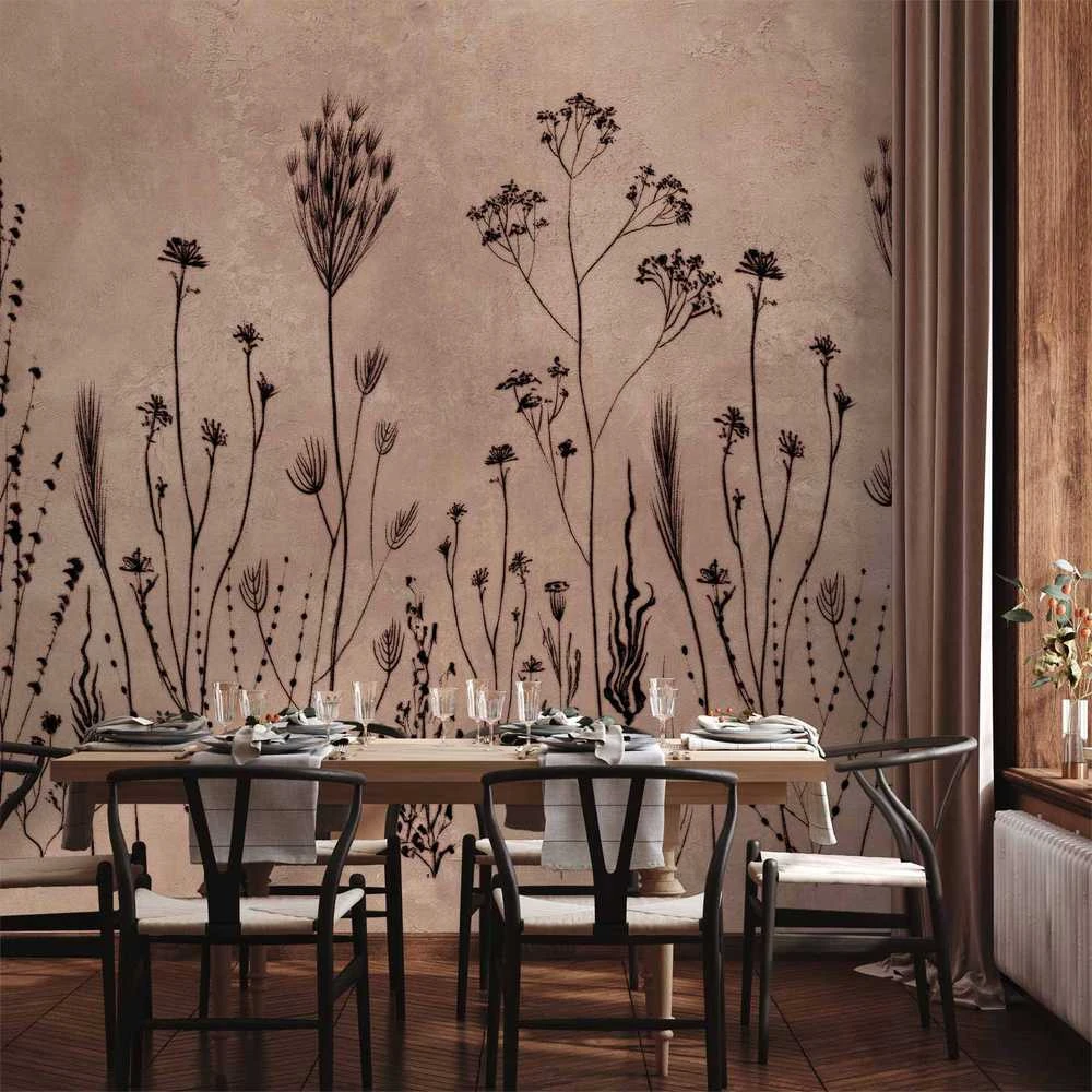 Artgeist Fototapetas - Wildflowers – juodas plants on lime-wash background