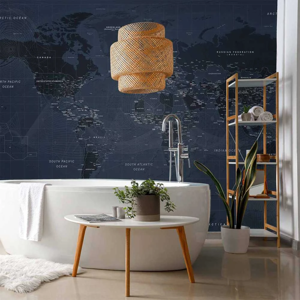 Artgeist Fototapetas - World map in mėlynas - continents with inscriptions in English