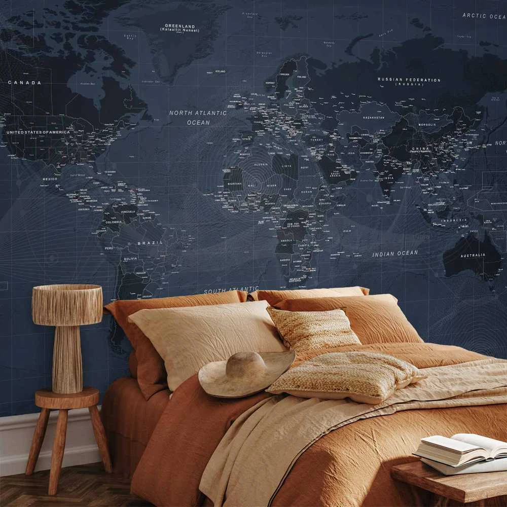 Artgeist Fototapetas - World map in mėlynas - continents with inscriptions in English