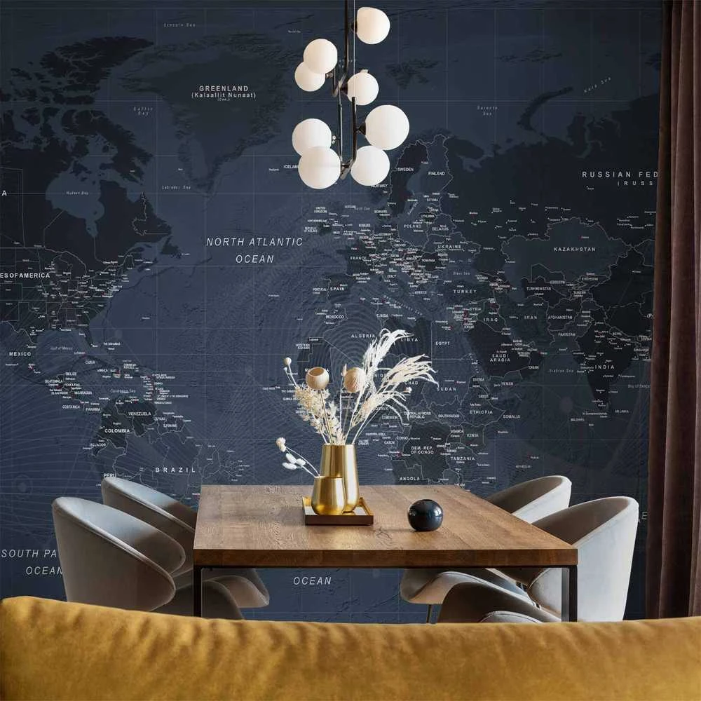 Artgeist Fototapetas - World map in mėlynas - continents with inscriptions in English