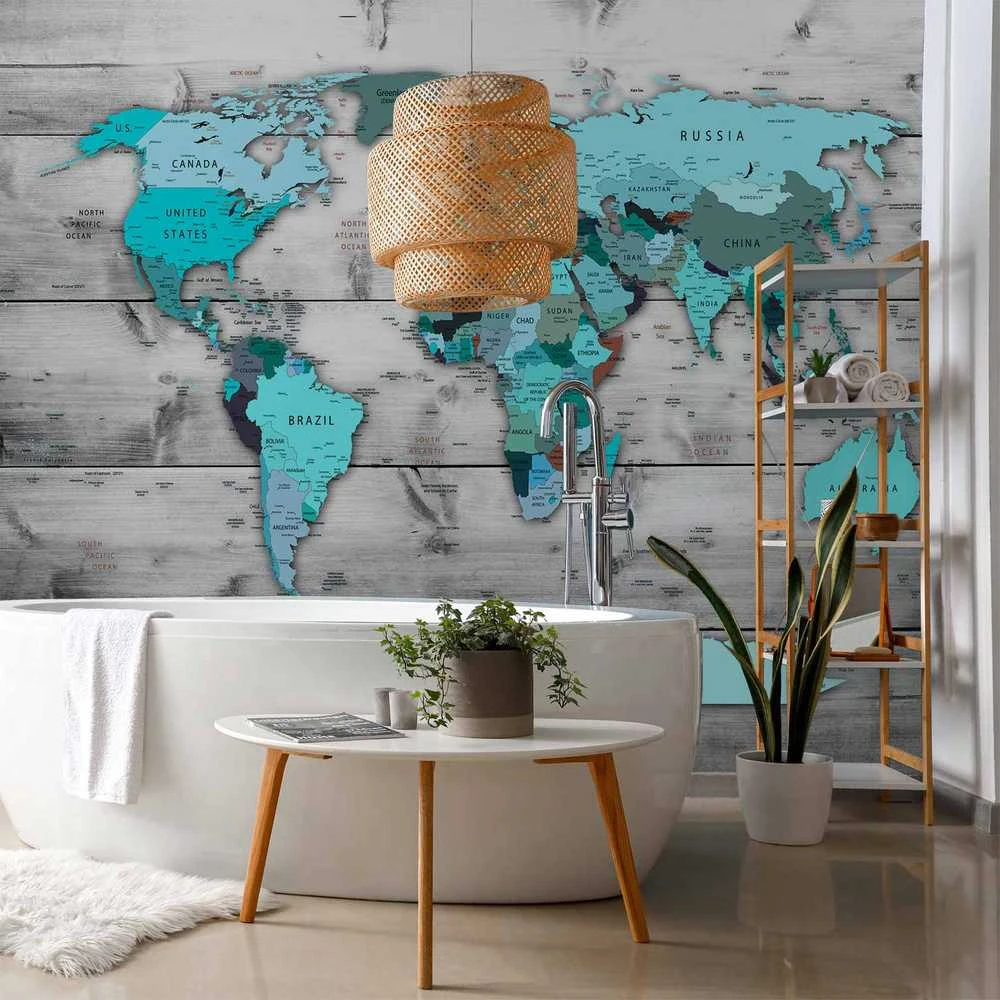 Artgeist Fototapetas - World Map: Mėlyna Continents