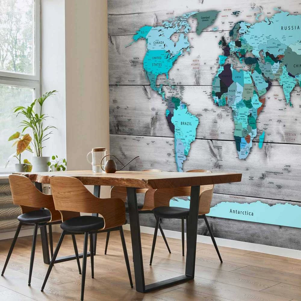 Artgeist Fototapetas - World Map: Mėlyna Continents