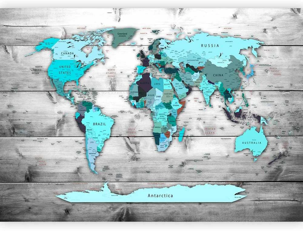 Artgeist Fototapetas - World Map: Mėlyna Continents