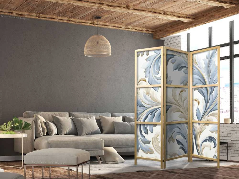 Artgeist Japoniška kambario pertvara - Baroque Ornaments in Light - Kreminis-Mėlyna Colors