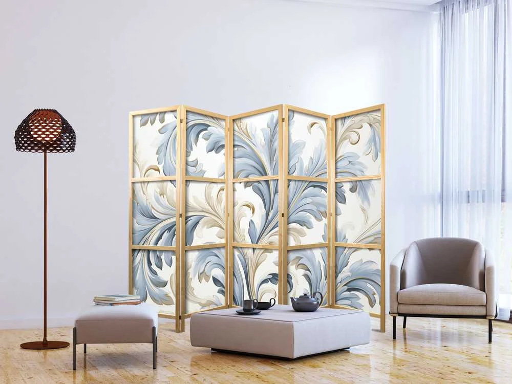 Artgeist Japoniška kambario pertvara - Baroque Ornaments in Light - Kreminis-Mėlyna Colors