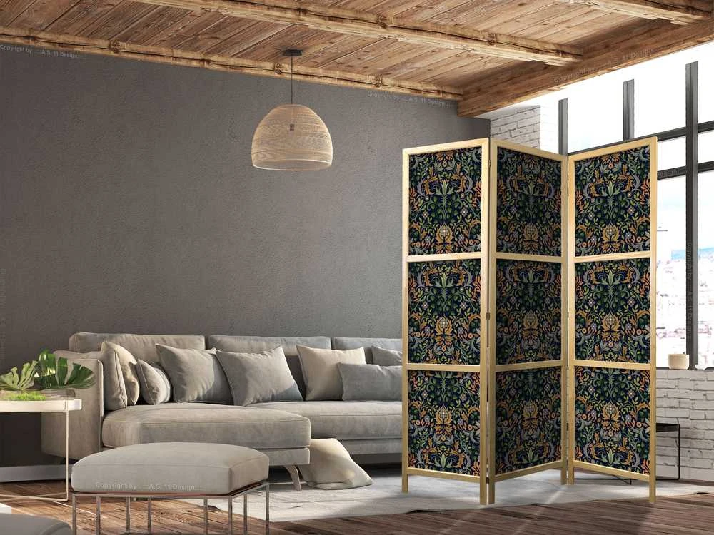 Artgeist Japoniška kambario pertvara - Baroque Ornaments in Patinated Gold and Browns - Retro Motif