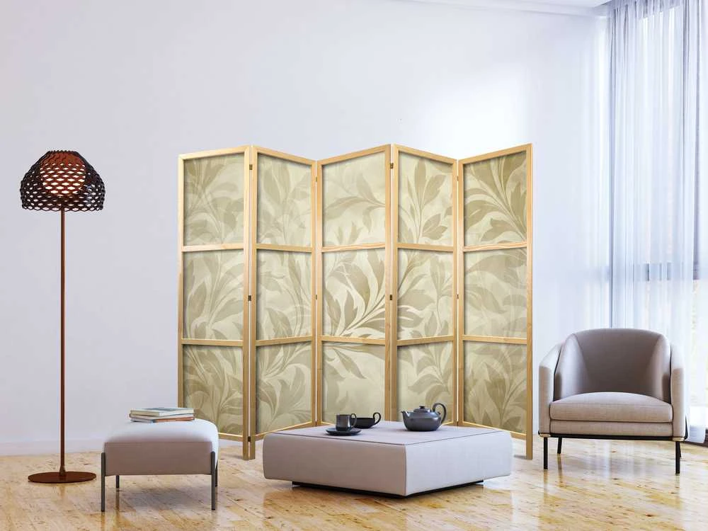 Artgeist Japoniška kambario pertvara - Botanical Motif with Leaves and Vines in Sandy Colors