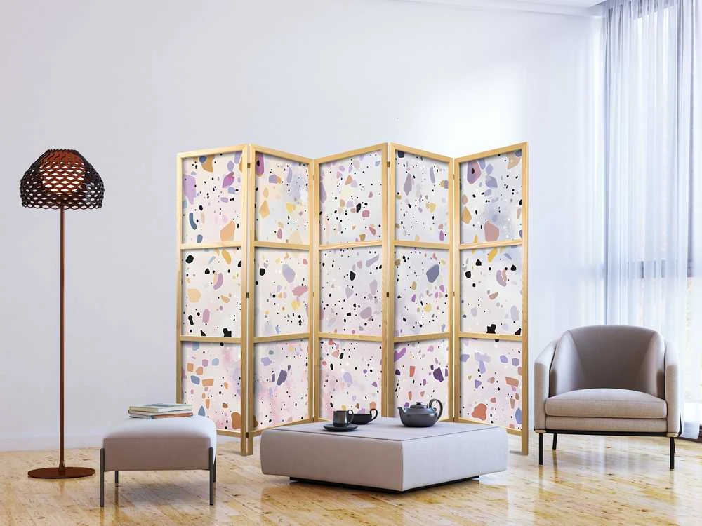 Artgeist Japoniška kambario pertvara - Confetti-Style Terrazzo - Violetinė-Rožinė - Colorful Pattern.