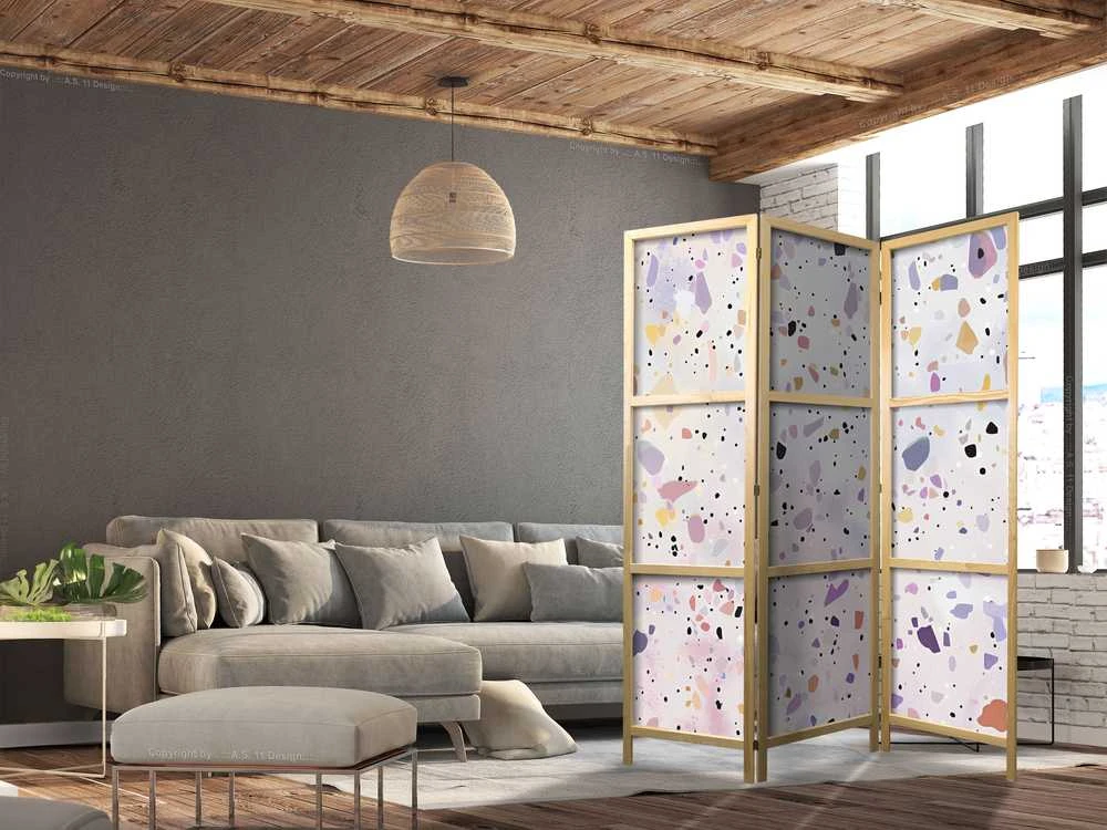Artgeist Japoniška kambario pertvara - Confetti-Style Terrazzo - Violetinė-Rožinė - Colorful Pattern.