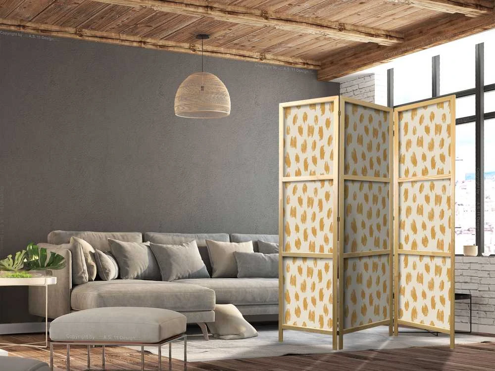 Artgeist Japoniška kambario pertvara - Drawn Pattern in Dots and Spots - in Shades of Oranžinis and Ecru.