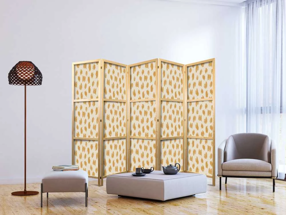 Artgeist Japoniška kambario pertvara - Drawn Pattern in Dots and Spots - in Shades of Oranžinis and Ecru.