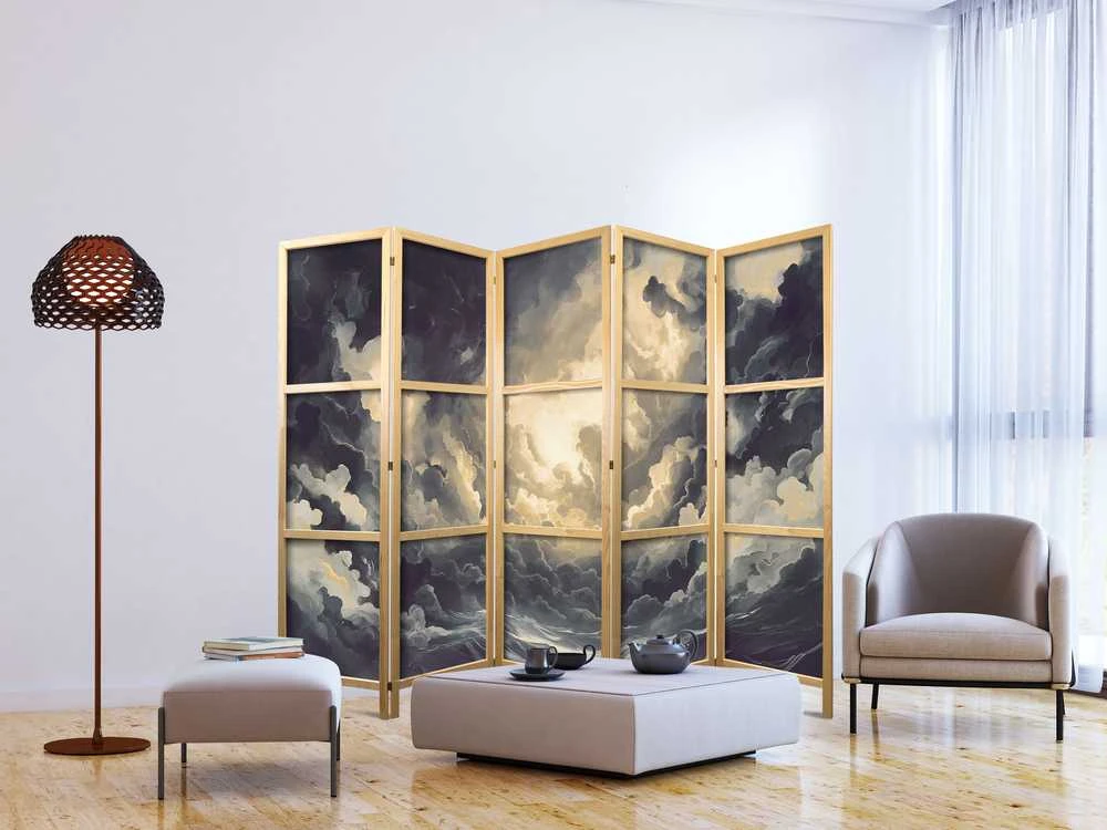 Artgeist Japoniška kambario pertvara - Epic Light Play: The Sun Battling for Dominance Over the Clouds