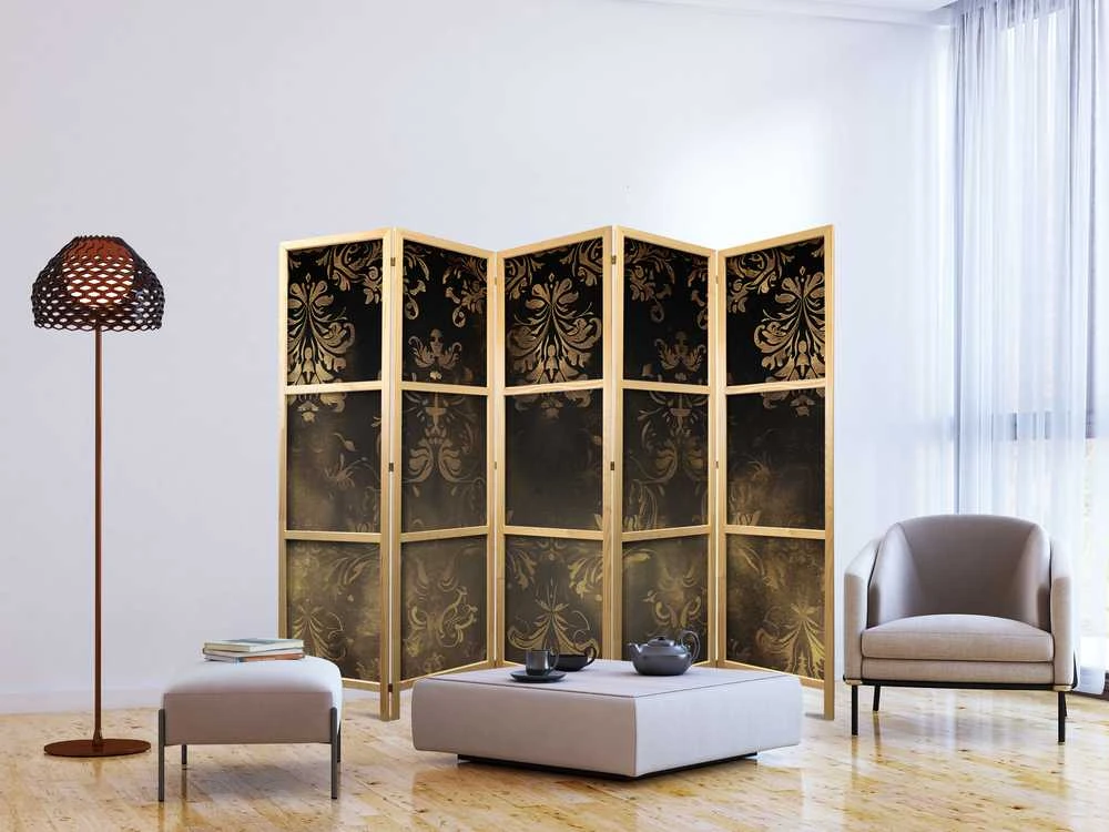 Artgeist Japoniška kambario pertvara - Floral Ornaments Carved in Delicate Sepia and Brown Shades