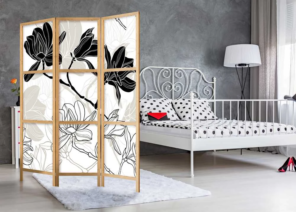Artgeist Japoniška kambario pertvara - Juodas and Baltas Flowers I