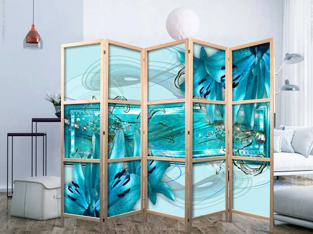 Artgeist Japoniška kambario pertvara - Lilies in Pale Mėlyna II