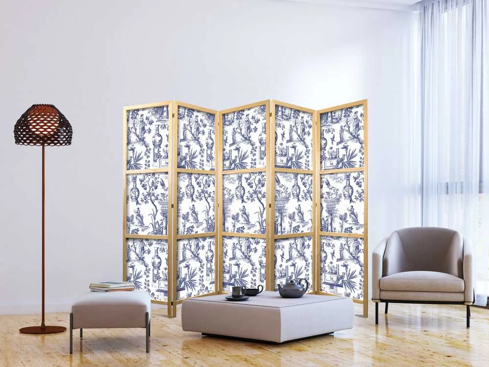 Artgeist Japoniška kambario pertvara - Rome and Botany - Mėlyna Pattern with Greek and Plant Motif