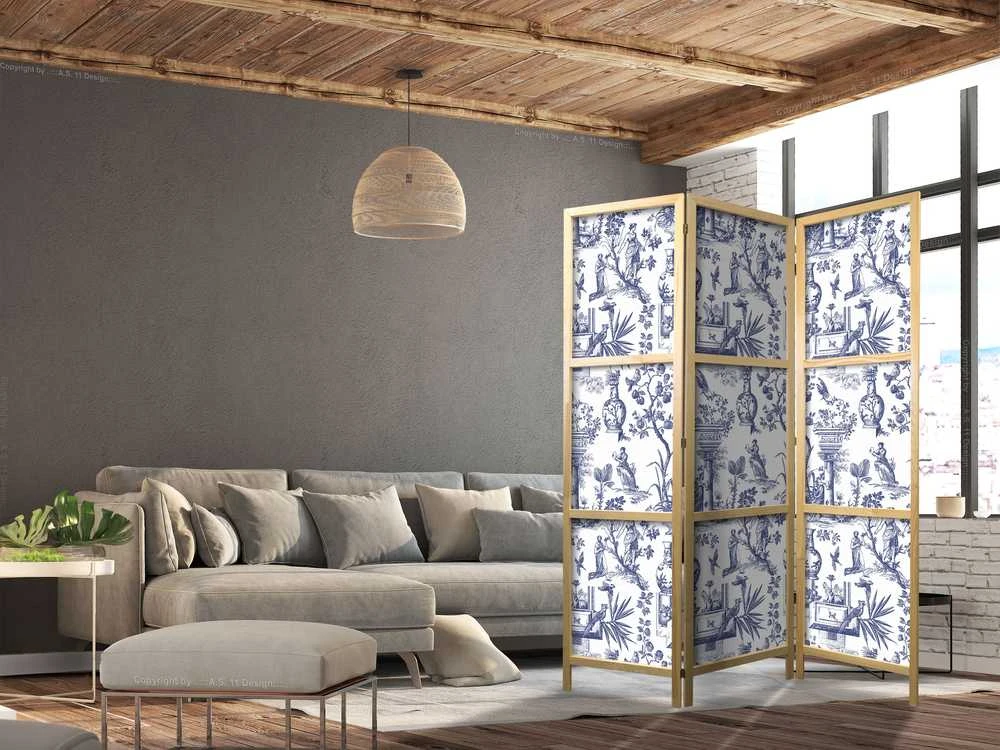 Artgeist Japoniška kambario pertvara - Rome and Botany - Mėlyna Pattern with Greek and Plant Motif