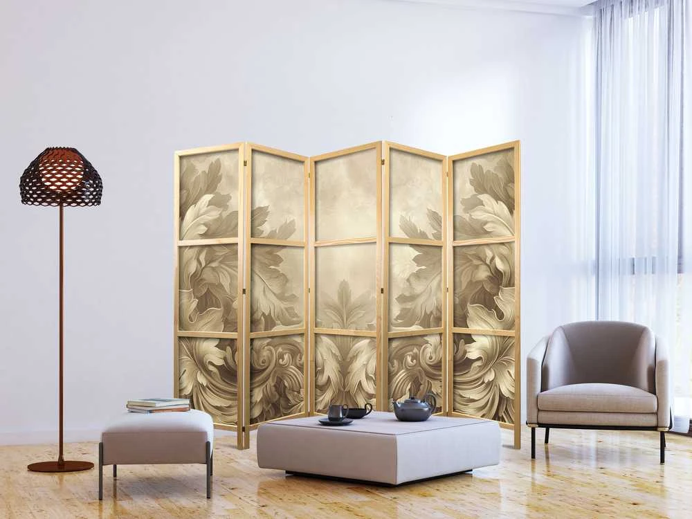 Artgeist Japoniška kambario pertvara - Stone Baroque Ornaments in Light Shades of Gray-Mėlyna