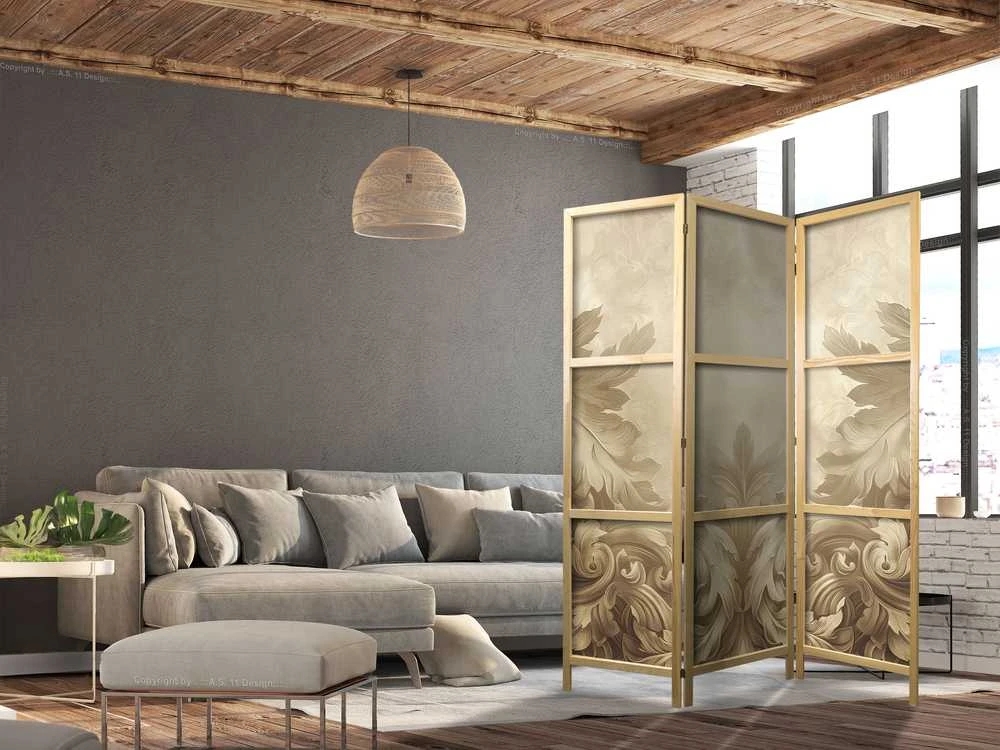 Artgeist Japoniška kambario pertvara - Stone Baroque Ornaments in Light Shades of Gray-Mėlyna