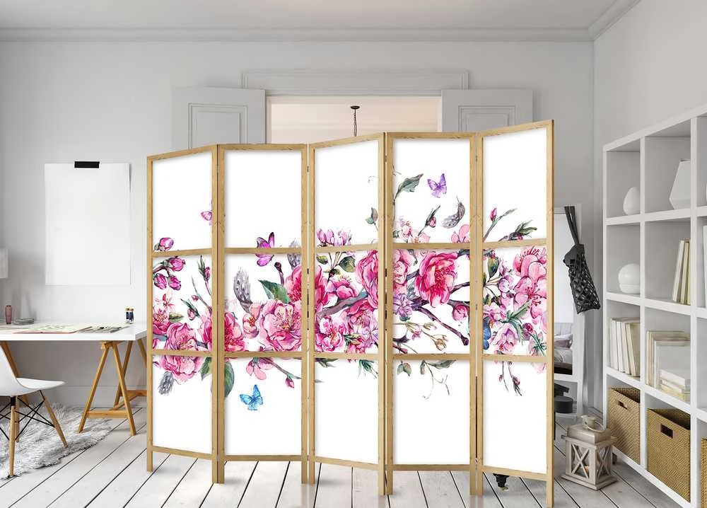 Artgeist Japoniška kambario pertvara - Style: Flowers and Butterflies II