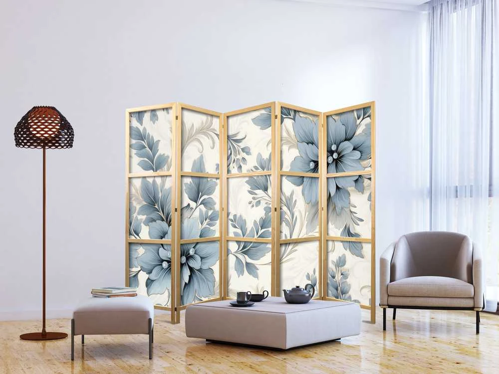 Artgeist Japoniška kambario pertvara - Turquoise Flowers in Retro Ambiance - Floral Ornaments