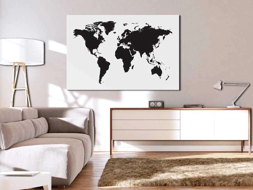 Artgeist Kamštinis paveikslas - World Map: Juodas & Baltas Elegance