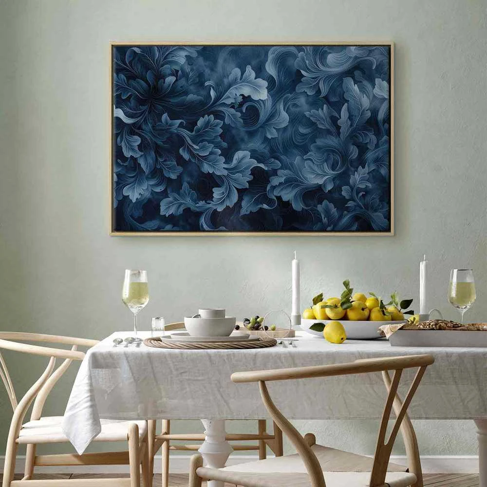 Artgeist Paveikslas - Abstract Ornaments Dark Mėlyna Victorian Leaves