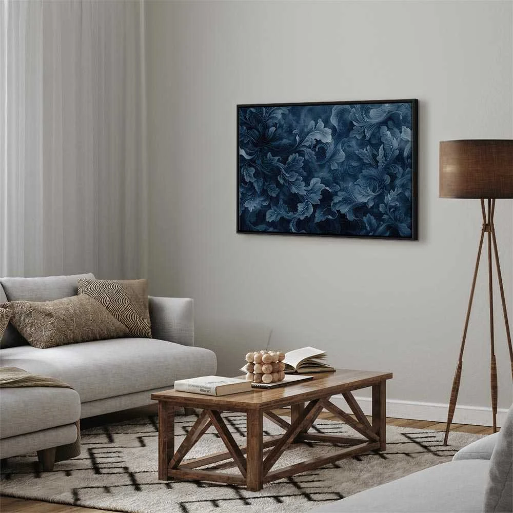 Artgeist Paveikslas - Abstract Ornaments Dark Mėlyna Victorian Leaves