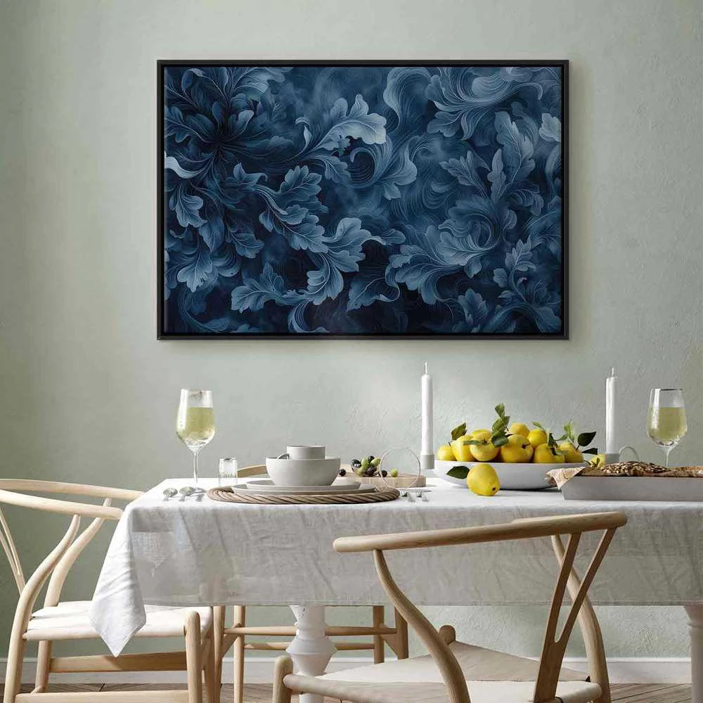 Artgeist Paveikslas - Abstract Ornaments Dark Mėlyna Victorian Leaves