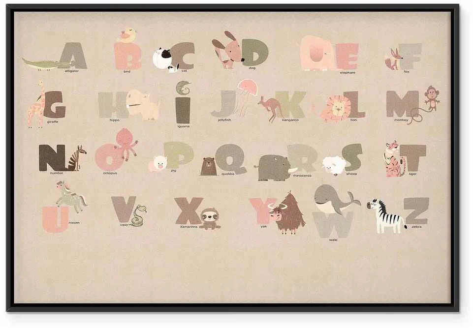 Artgeist Paveikslas - Alphabet at the Zoo - Joyful Animals and Their Names on a rusvai gelsvas Background