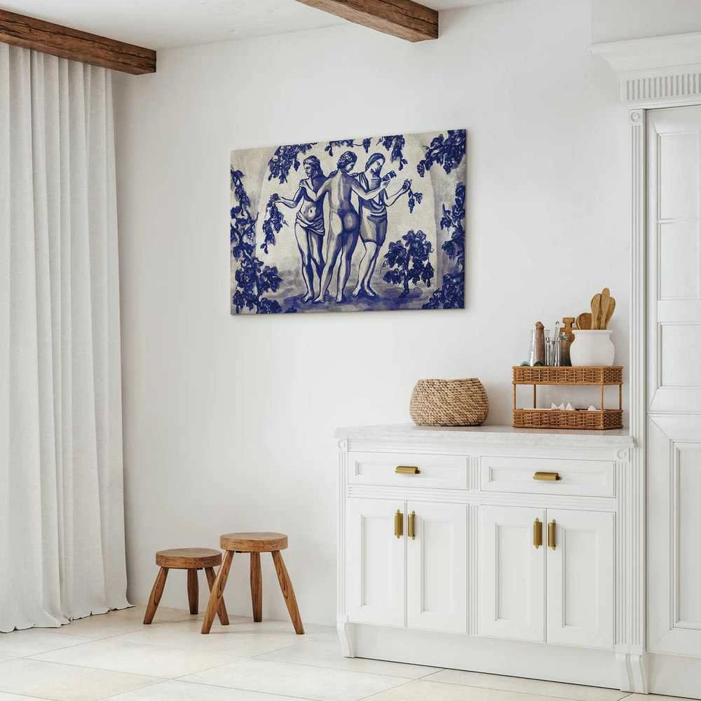 Artgeist Paveikslas - Ancient vineyard - three women in a portal painted with mėlynas ink