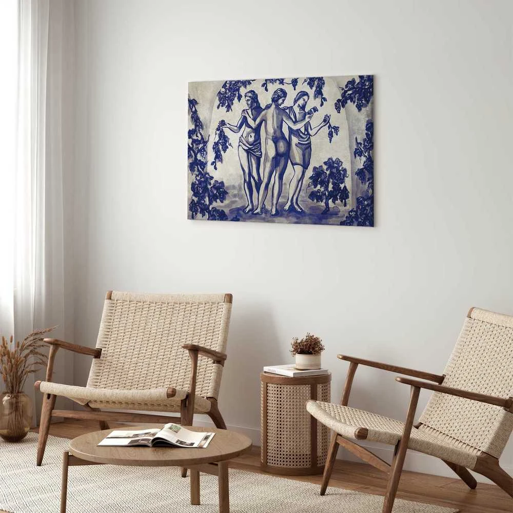 Artgeist Paveikslas - Ancient vineyard - three women in a portal painted with mėlynas ink