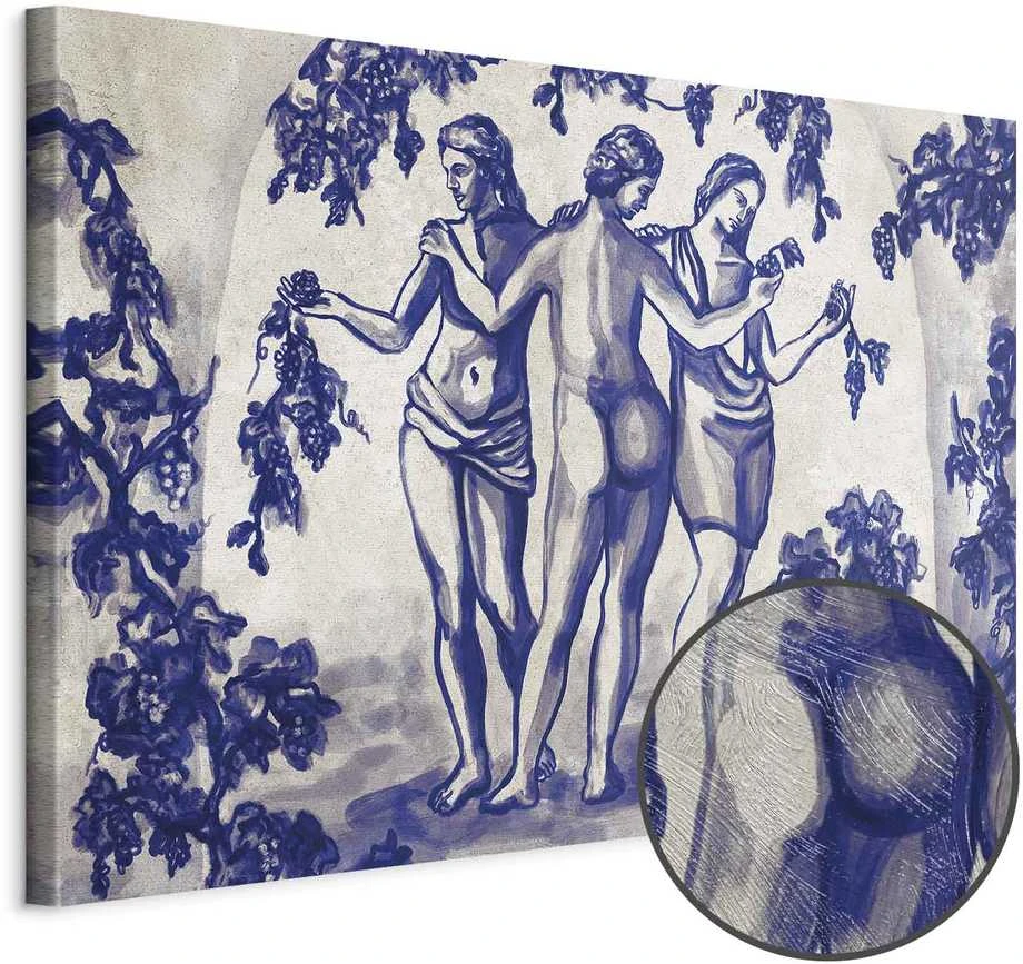 Artgeist Paveikslas - Ancient vineyard - three women in a portal painted with mėlynas ink