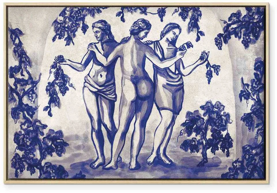 Artgeist Paveikslas - Ancient vineyard - three women in a portal painted with mėlynas ink