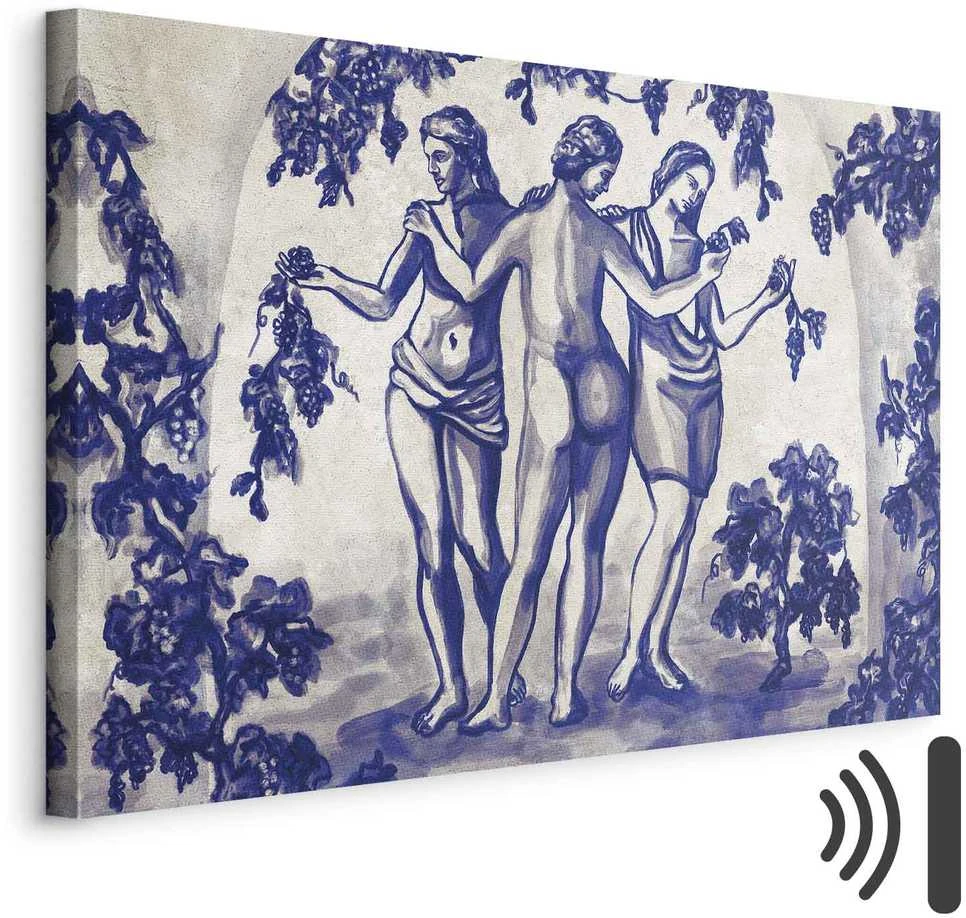 Artgeist Paveikslas - Ancient vineyard - three women in a portal painted with mėlynas ink