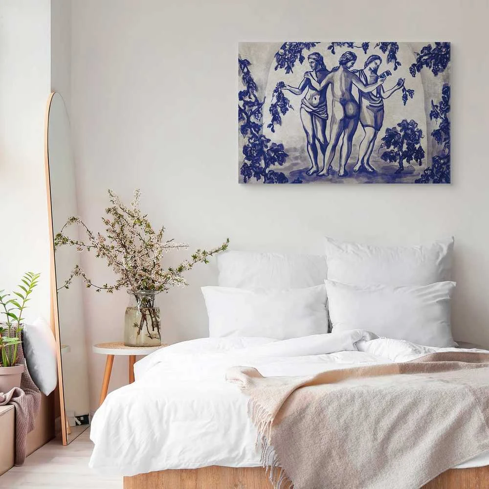 Artgeist Paveikslas - Ancient vineyard - three women in a portal painted with mėlynas ink