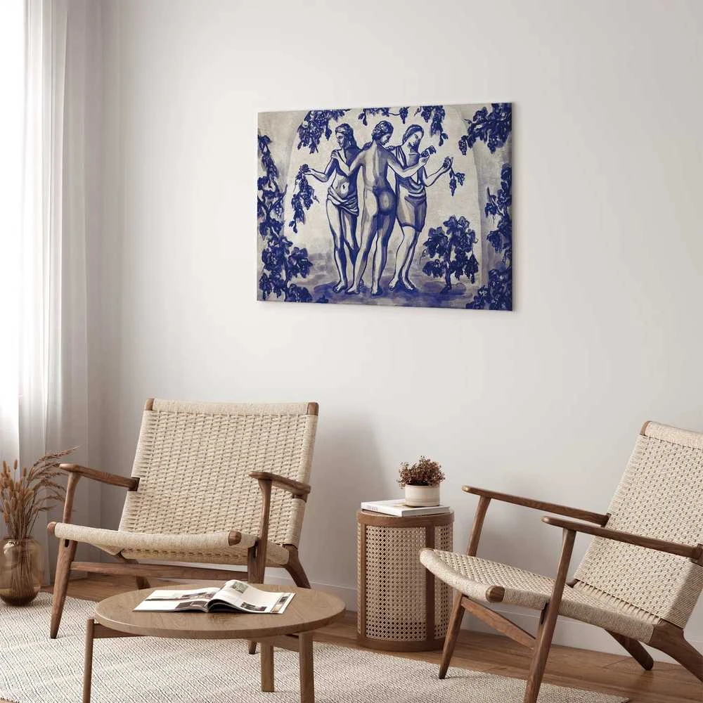 Artgeist Paveikslas - Ancient vineyard - three women in a portal painted with mėlynas ink
