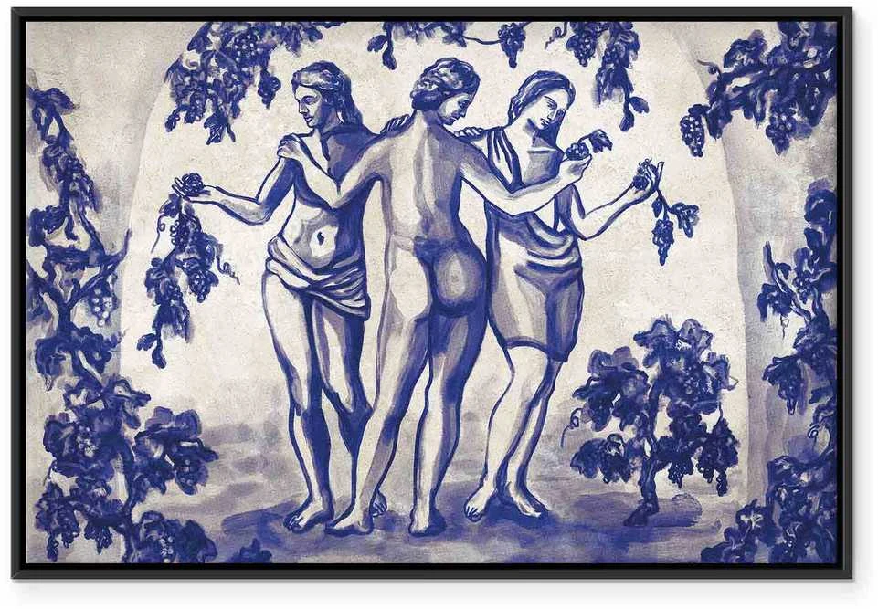 Artgeist Paveikslas - Ancient vineyard - three women in a portal painted with mėlynas ink
