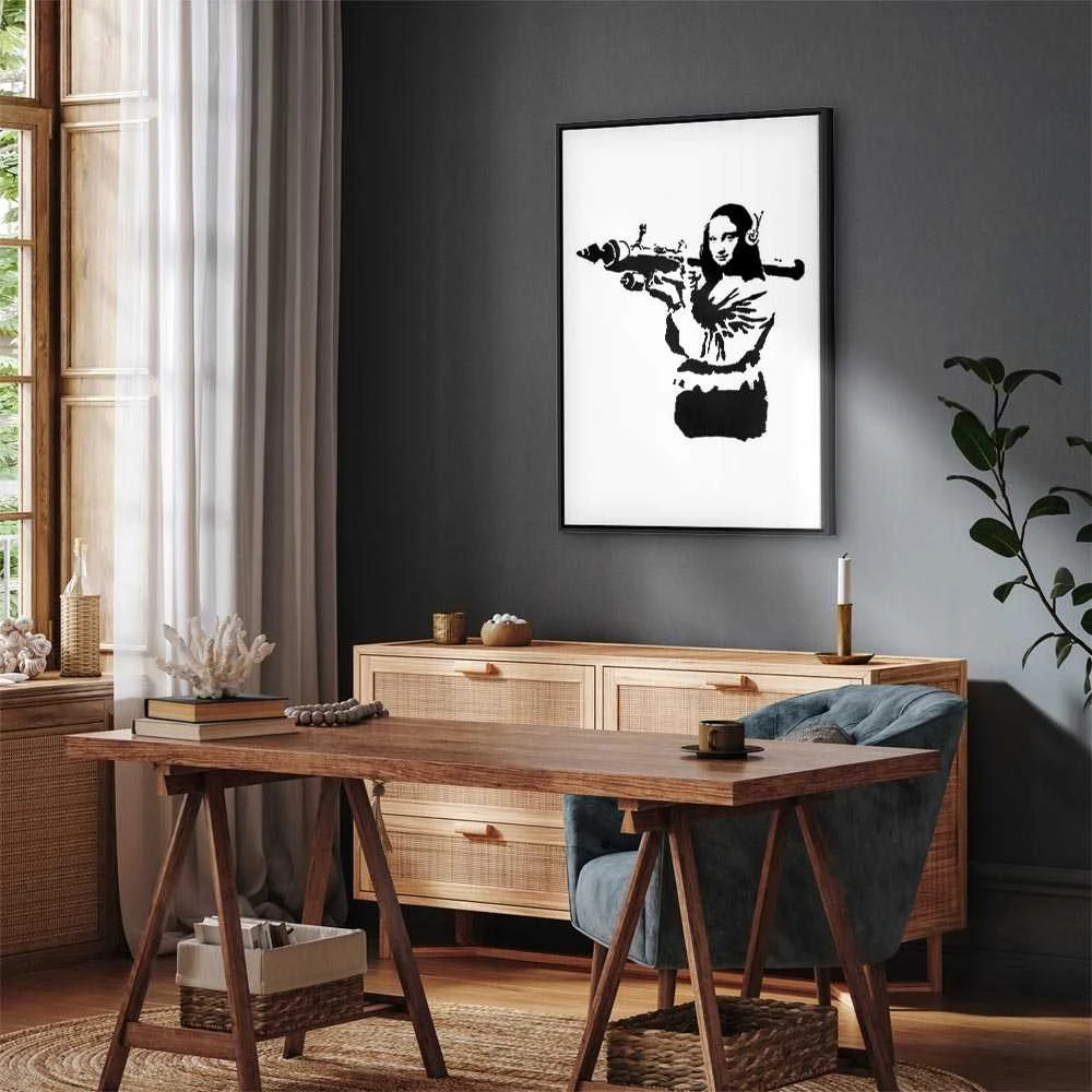 Artgeist Paveikslas - Banksy Mona Lisa with Rocket Launcher (1 Part) Vertical