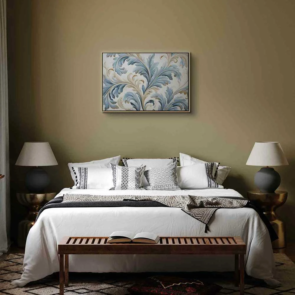 Artgeist Paveikslas - Baroque Ornaments in Light Kreminis-Mėlyna Hues