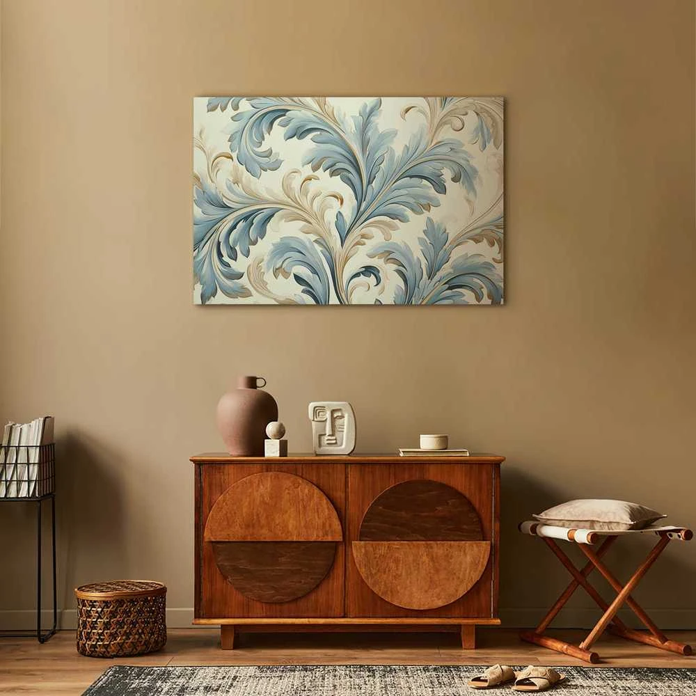 Artgeist Paveikslas - Baroque Ornaments in Light Kreminis-Mėlyna Hues