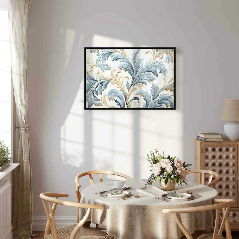 Artgeist Paveikslas - Baroque Ornaments in Light Kreminis-Mėlyna Hues