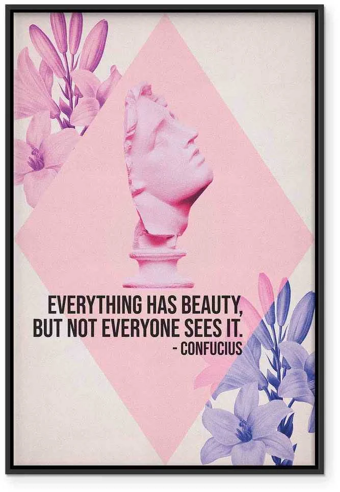 Artgeist Paveikslas - Beauty in the Eyes - Inspirational Quote with Rožinė Bust and Flowers