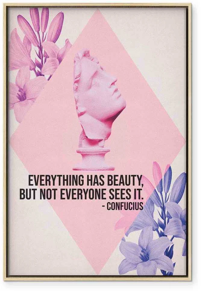 Artgeist Paveikslas - Beauty in the Eyes - Inspirational Quote with Rožinė Bust and Flowers